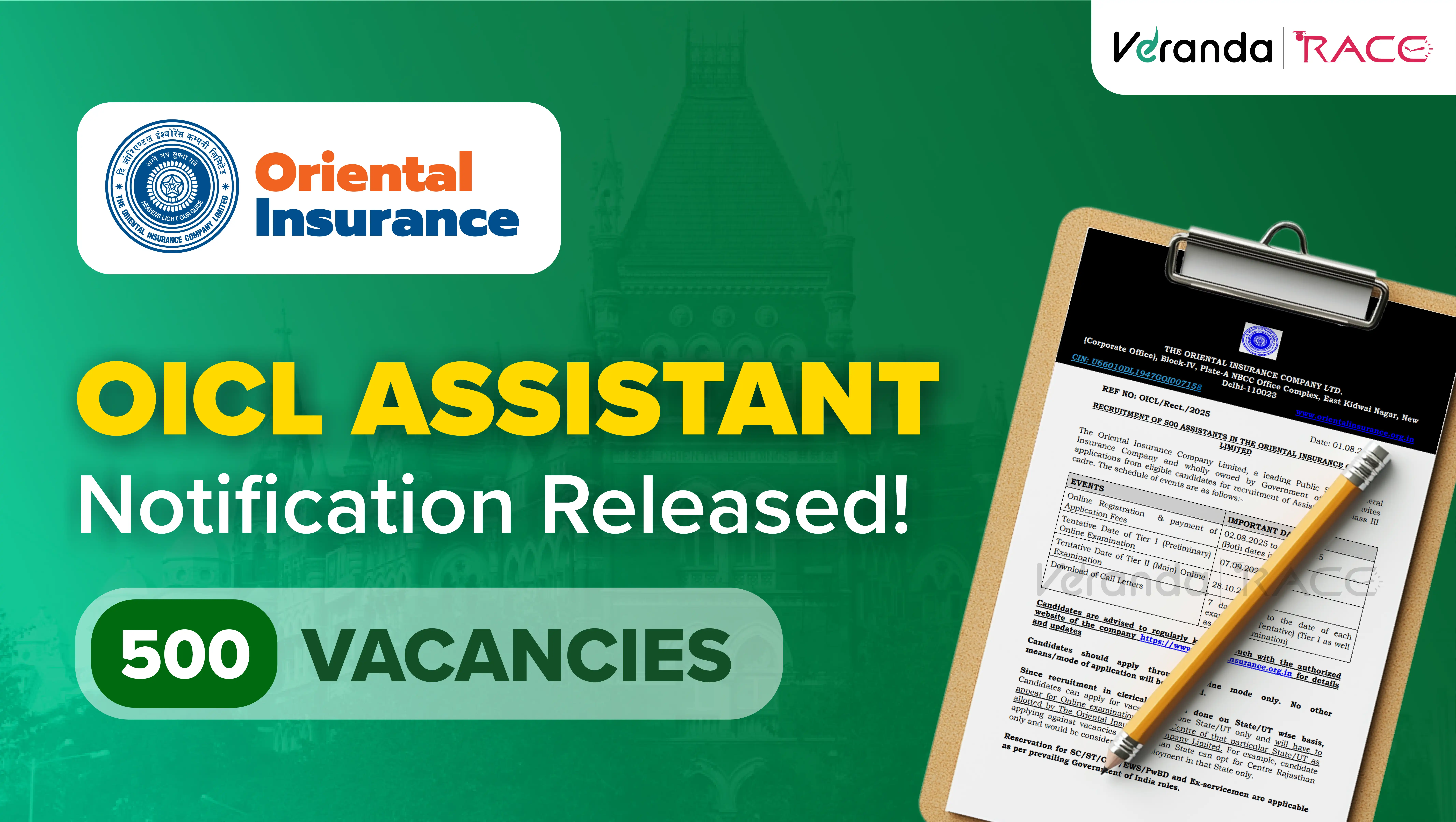 OICL Assistant Recruitment Exam 2025 Notification PDF Out for 500 Posts; Apply Online @ orientalinsurance.org.in
